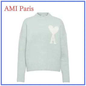 AMI PARIS  |Crew Neck Casual Style Wool Long Sleeves Plain Office Style