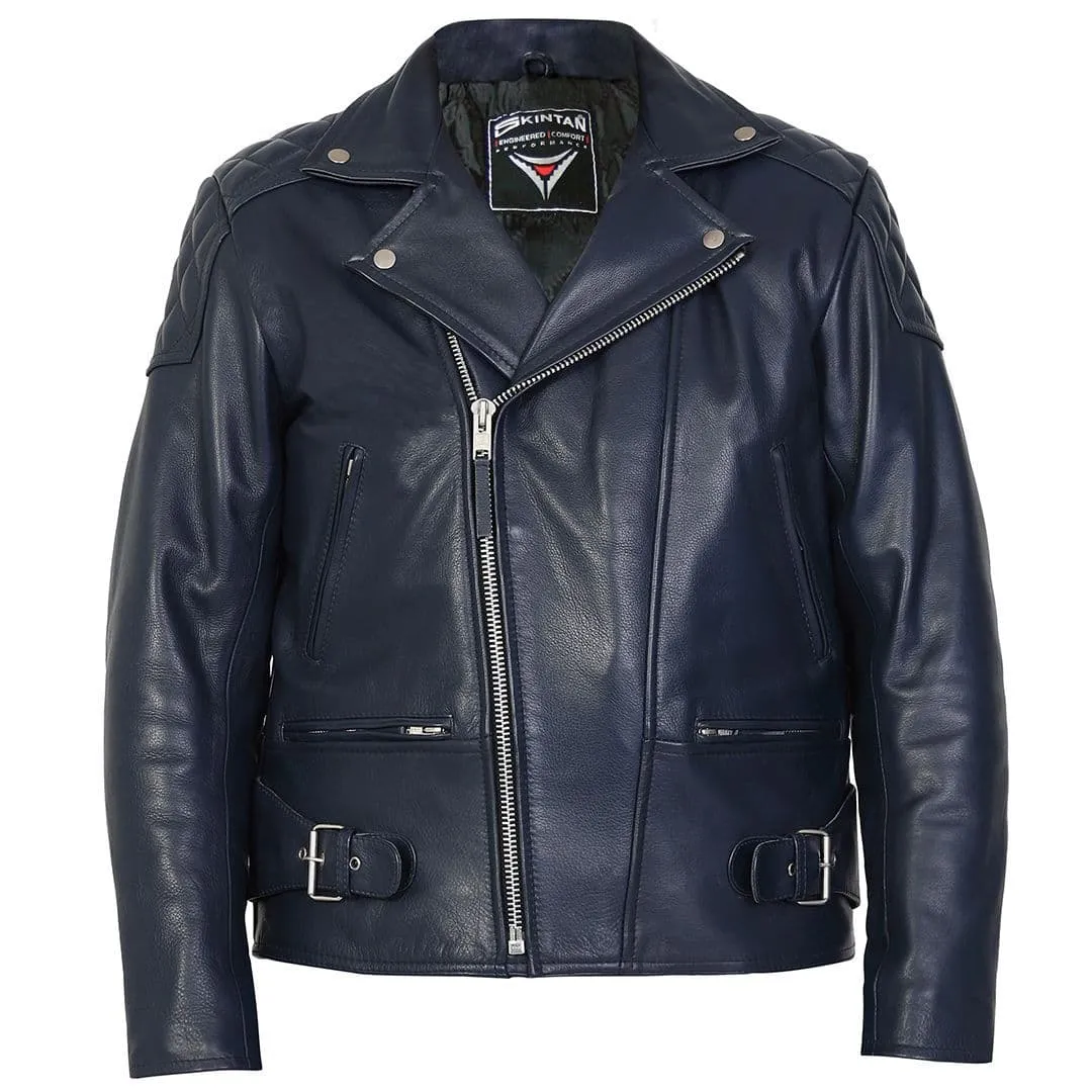 Blue Leather Motorcycle Jacket|Biker Leather Jackets|ROUGH DIAMOND