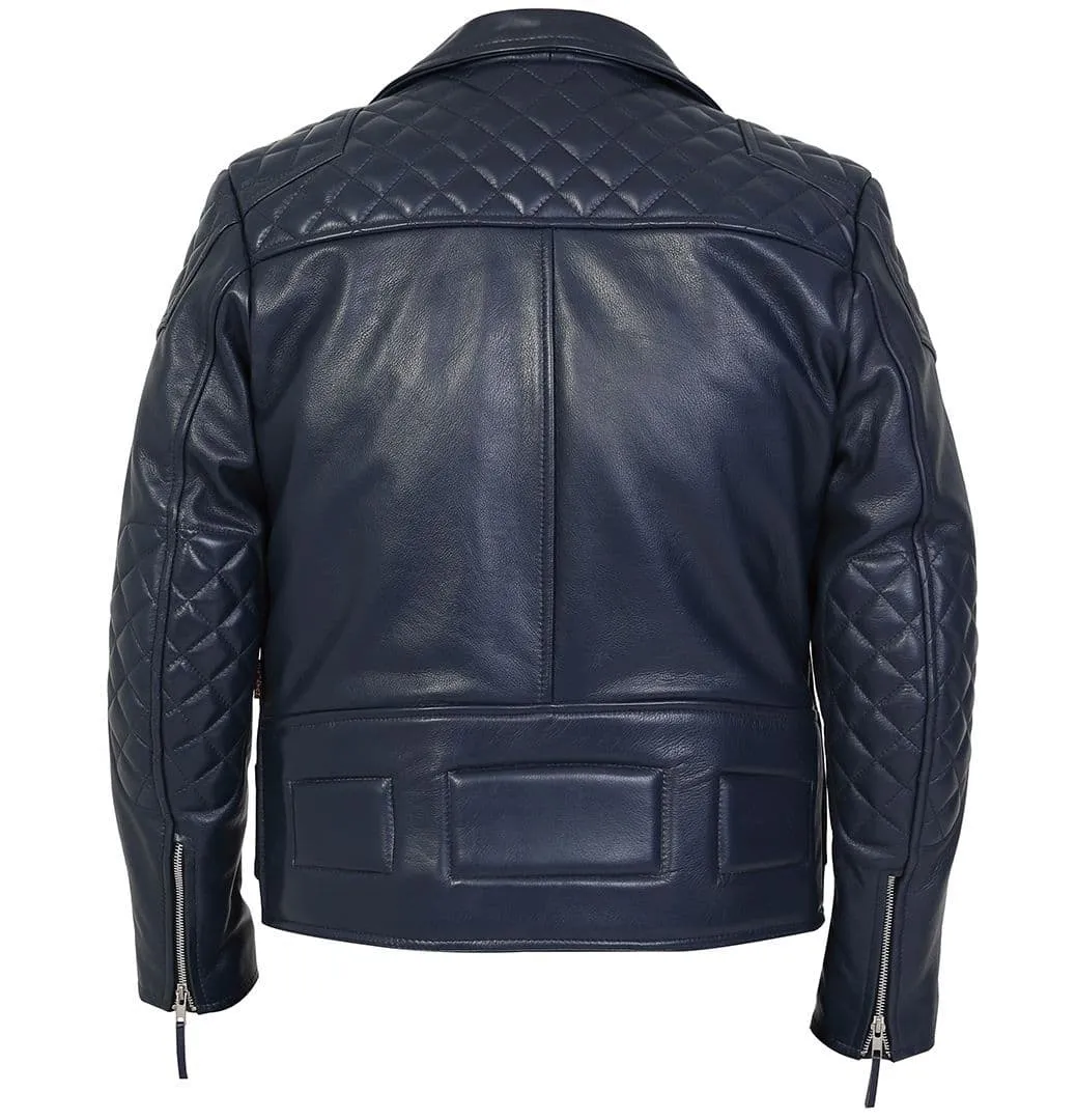 Blue Leather Motorcycle Jacket|Biker Leather Jackets|ROUGH DIAMOND