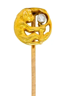 Edwardian Diamond Platinum-Topped 18 Karat Gold Monkey Stickpin