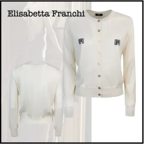 ELISABETTA FRANCHI  |Casual Style Wool U-Neck Long Sleeves Plain Party Style