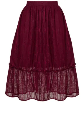 Hell Bunny Rhea Lace 70's Skirt Burgundy