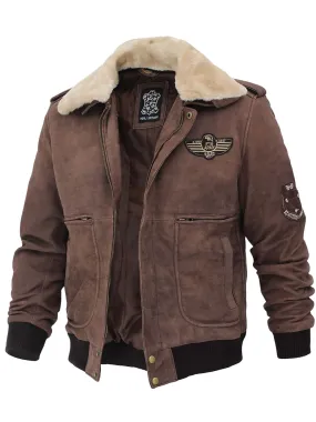 Pierson Brown Real Leather Mens Shearling Bomber Jacket With Removable Collar