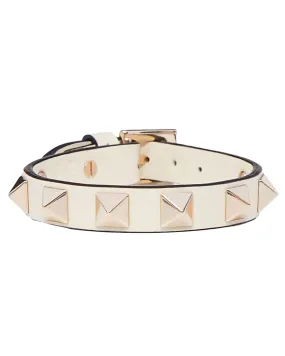 Rockstud Leather Bracelet in Light Ivory