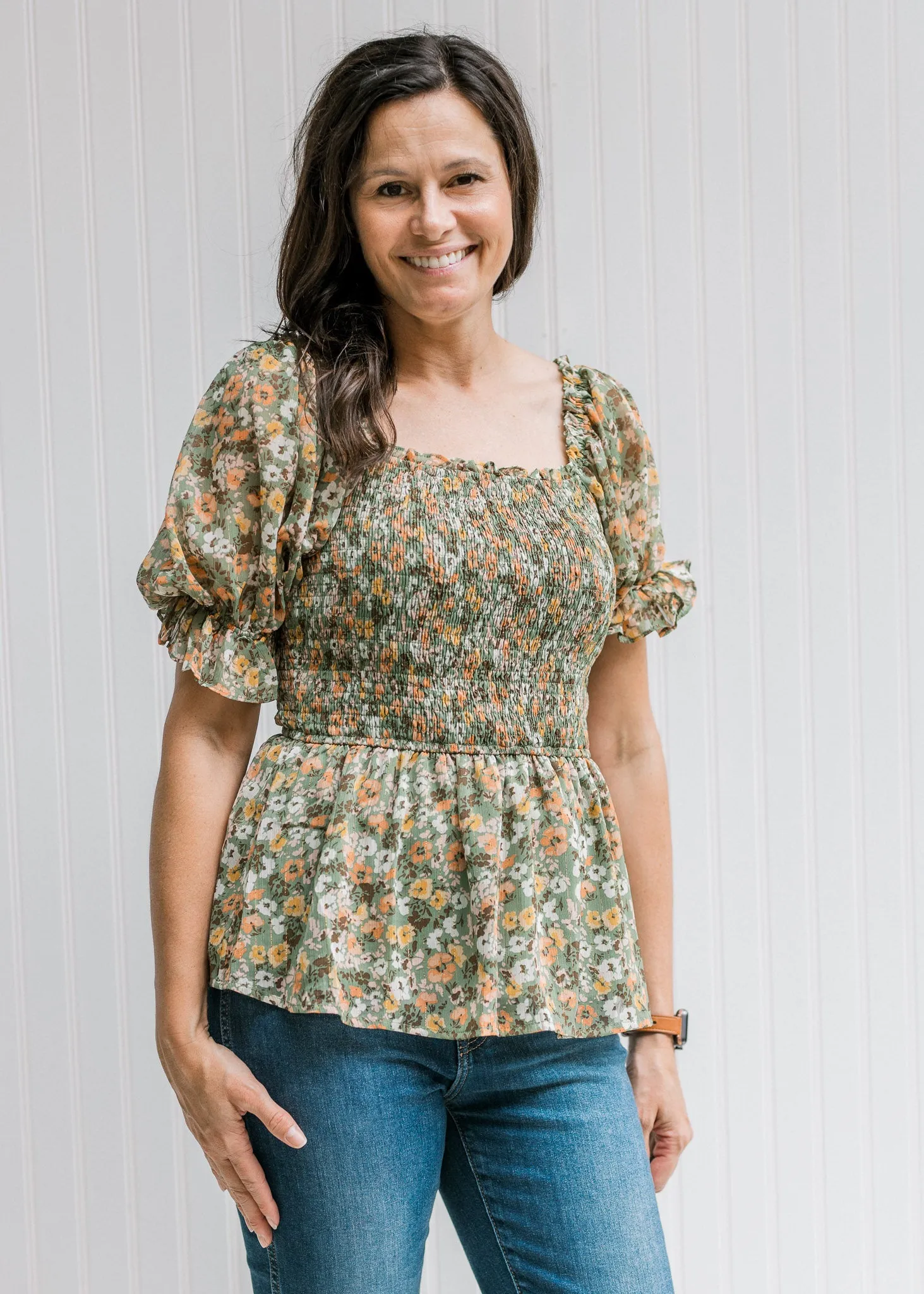 Sage Floral  Flirt Top