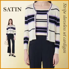 SATIN  |Stripes Casual Style Wool Nylon Street Style Long Sleeves