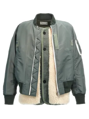 Shearling Insert Nylon Bomber Jacket Casual Jackets, Parka Green