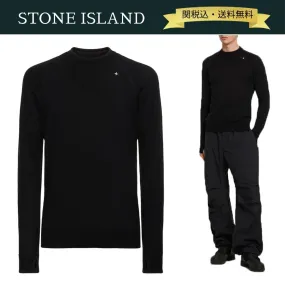 STONE ISLAND  |Crew Neck Wool Long Sleeves Plain Cotton Logo Sweatshirts