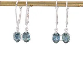 Teal Montana Sapphire Leverback Earrings 14K White Gold R3148