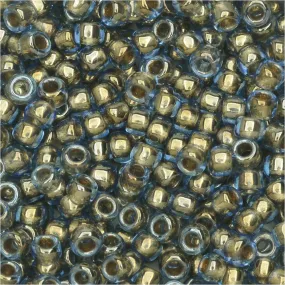 Toho Seed Beads, Round 8/0 #992 'Gold Lined Light Montana Blue' (8 Grams)