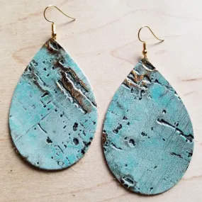 Turquoise Metallic Leather Teardrop Earrings