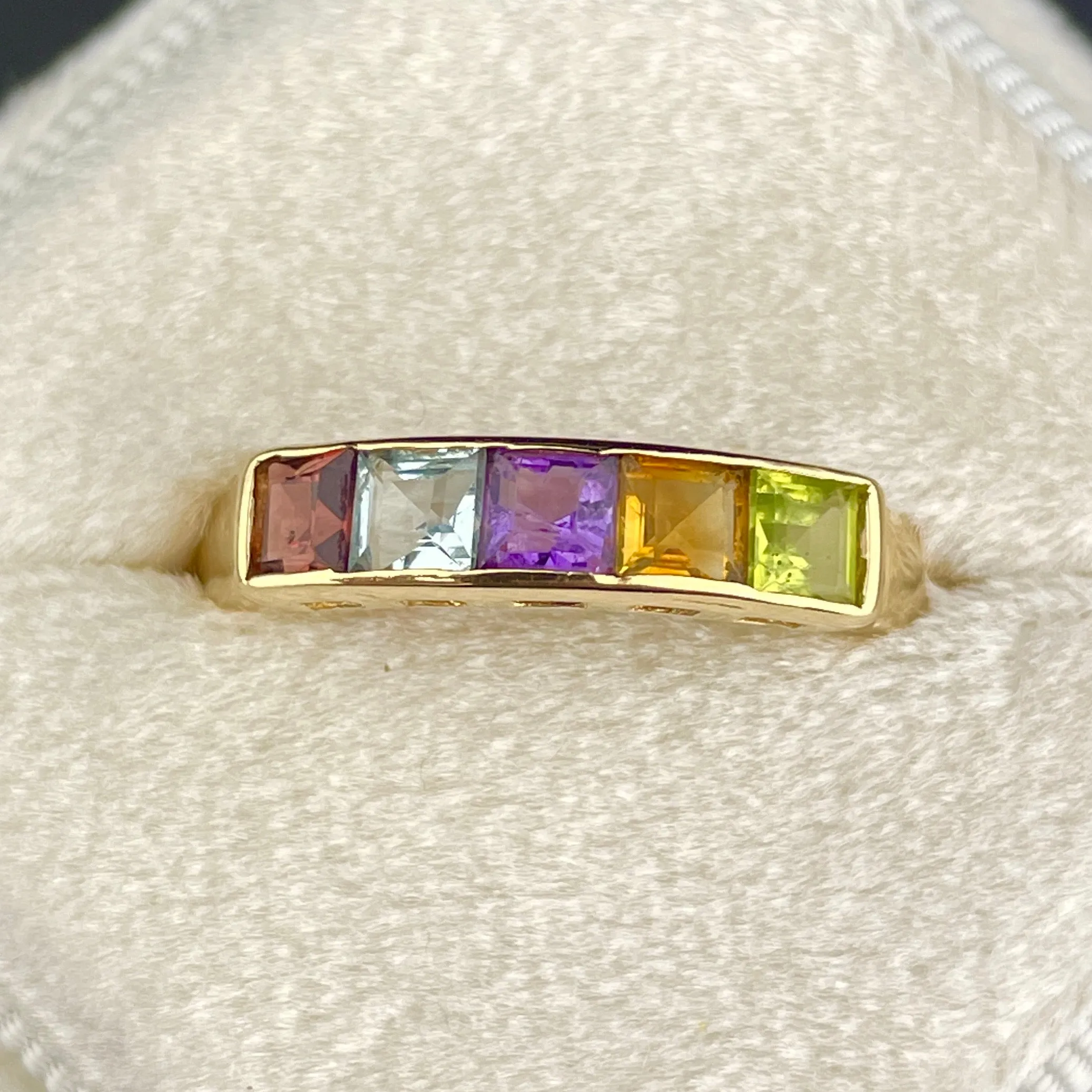 Vintage 14K Gold Multi Gemstone Harlequin Stacking Band Ring, Sz 10 3/4